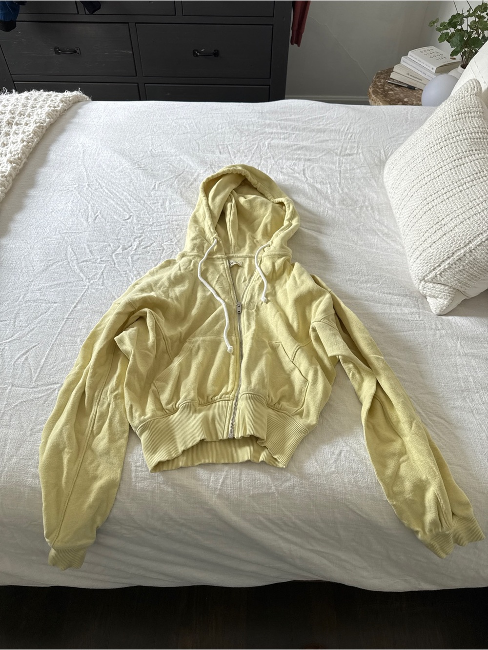 Madewell Cropped Hooded Zip-Up Sweatshirt - Pale Yellow Size Small